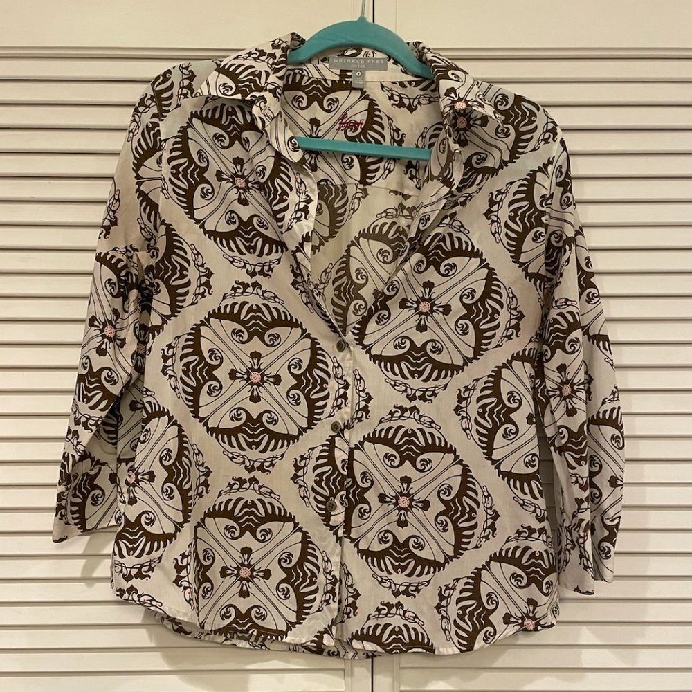 Brown Pattern Button Up